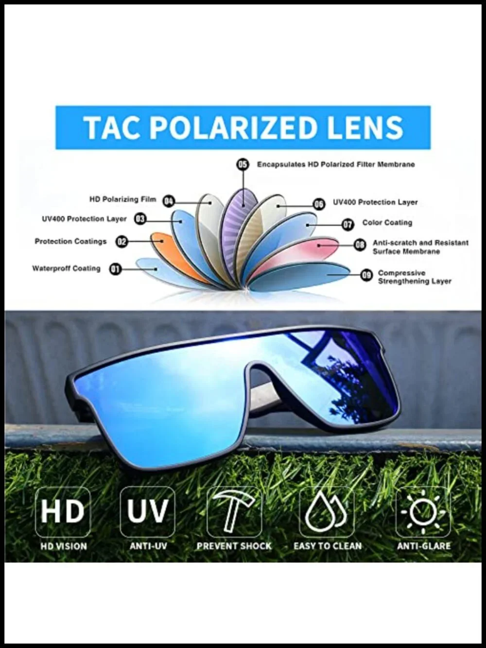 Oversized Square Polarized Sunglasses UV400 Shield Shades